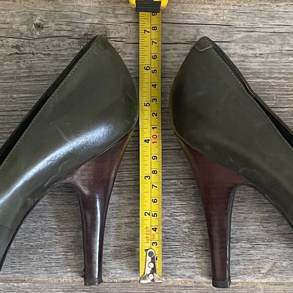 BCBGeneration Holmy Genuine Dark Leather Olive Green Hidden Platform Stilettos - Picture 9 of 10